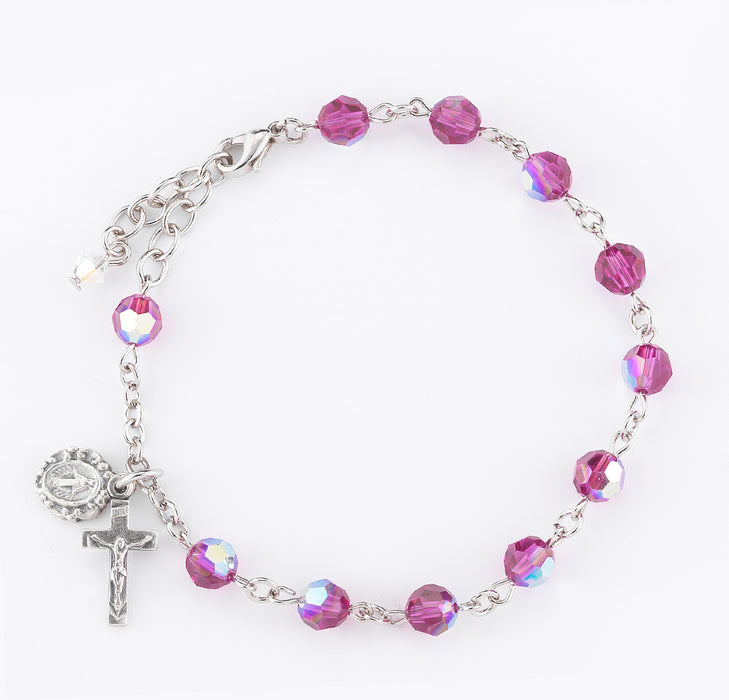 Round Crystal Rosary Bracelet Created with 6mm finest Austrian Crystal Fuchsia Beads by HMH - BX8550FA