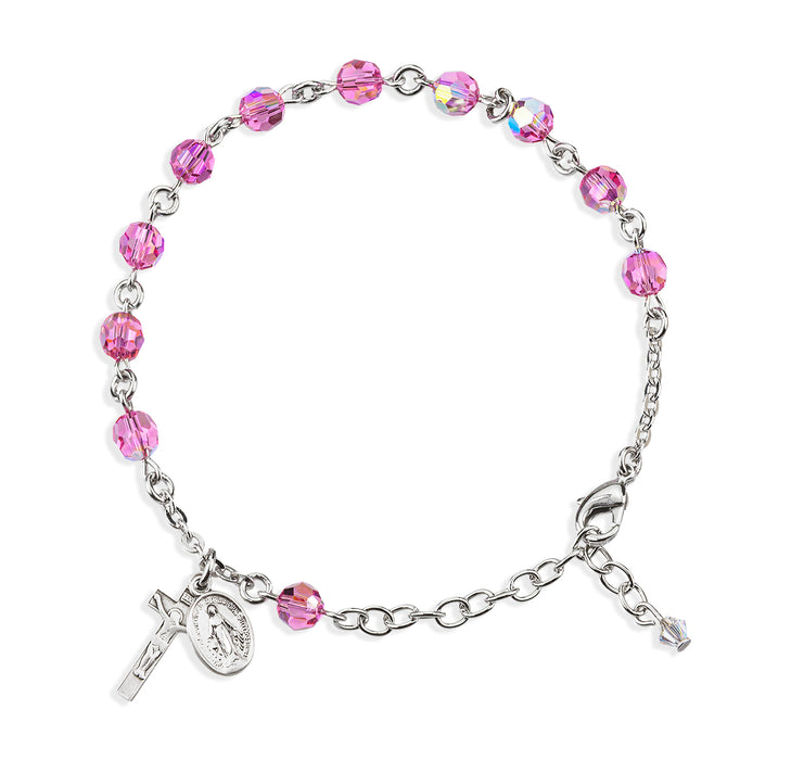 Round Crystal Rosary Bracelet Created with 6mm finest Austrian Crystal Pink Beads by HMH - BX8550PK