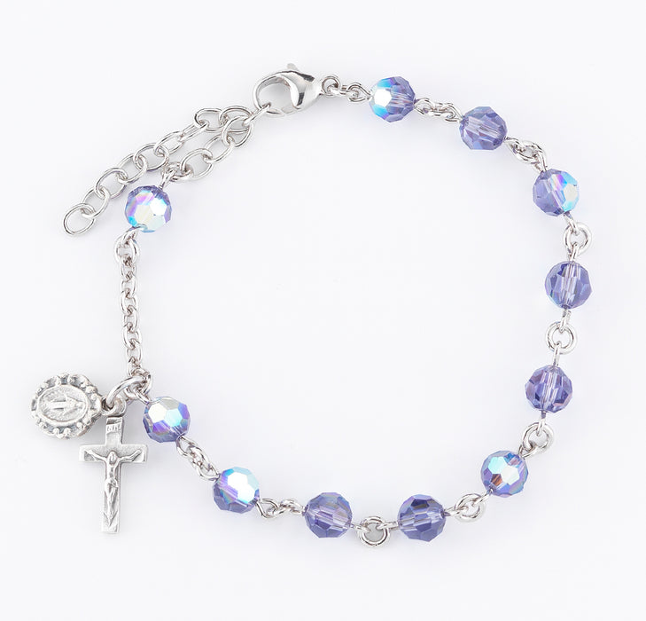 Round Crystal Rosary Bracelet Created with 6mm finest Austrian Crystal Tanzanite Beads by HMH - BX8550TZ
