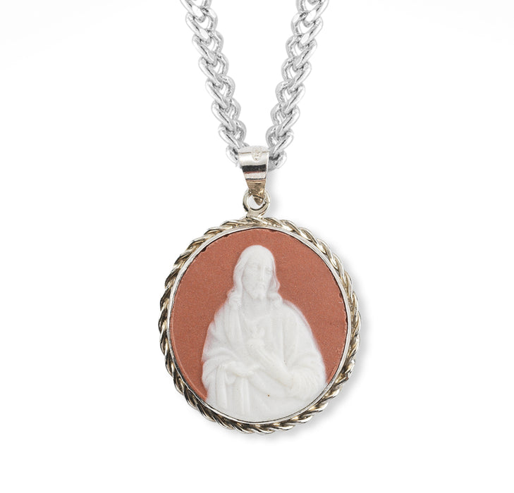 Pink Sterling Silver Sacred Heart Cameo Medal - CM170124