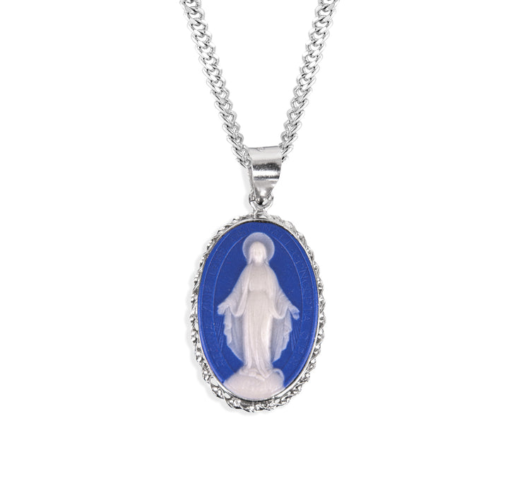 Dark Blue Sterling Silver Cameo Miraculous Medal - CM170624