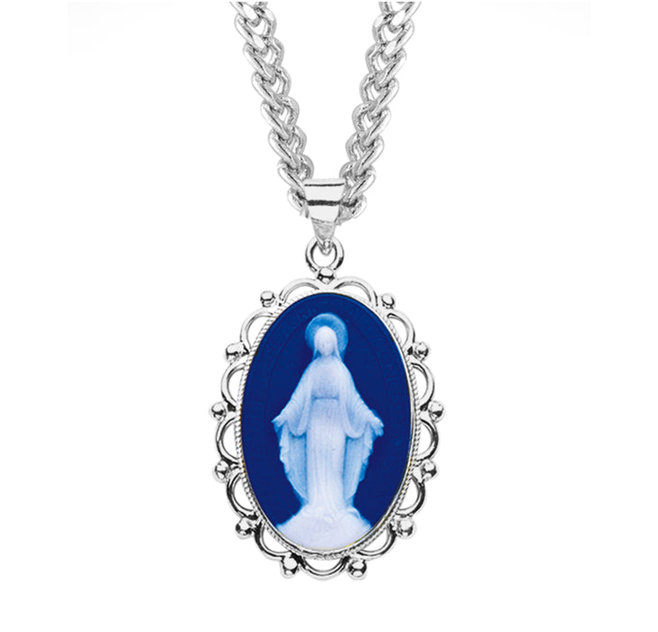 Dark Blue Sterling Silver Cameo Miraculous Medal - CM170724
