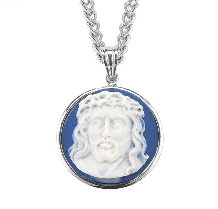Light Blue Head of Christ Cameo Medal - CM171220