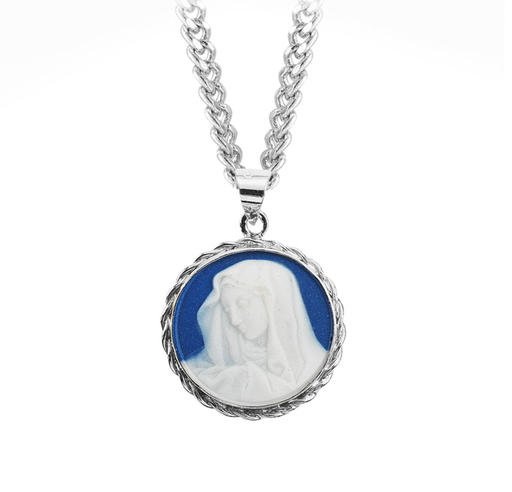 Dark Blue Sterling Silver Our Lady of Sorrows Cameo Medal - CM172118