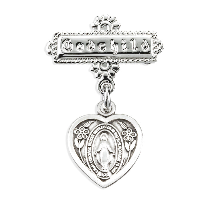 Sterling Silver Miraculous Medal on a Godchild Pin - GP1124