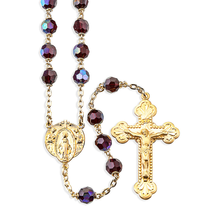 7mm Garnet Crystal Czech  Beads with Gold Over Sterling Crucifix and Center - GR607GT
