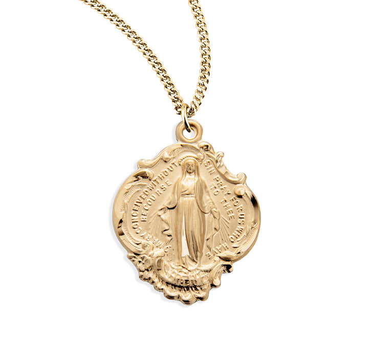 Gold Over Sterling Silver Large Baroque Miraculous Medal with Hail Mary Prayer - GS117024