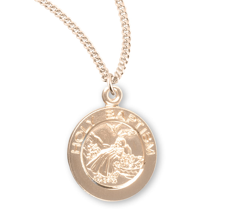 Gold Over Sterling Silver Round Shape Holy Baptism Medal - GS139613