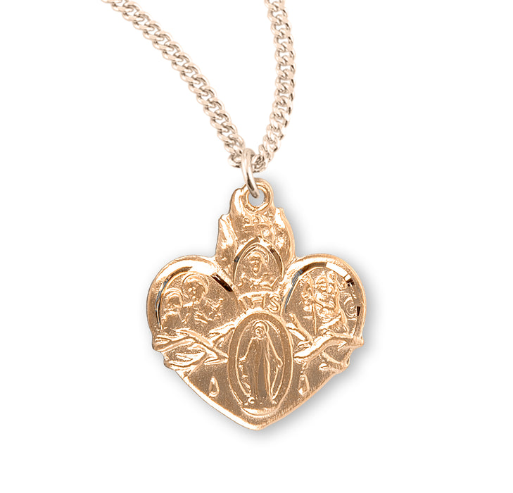 Gold Over Sterling Silver Heart Shape 4-Way Medal - GS144018