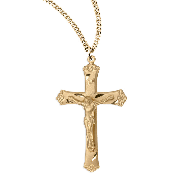 Gold Over Sterling Silver Large Rosary Crucifix with Flower Tips - GS14524