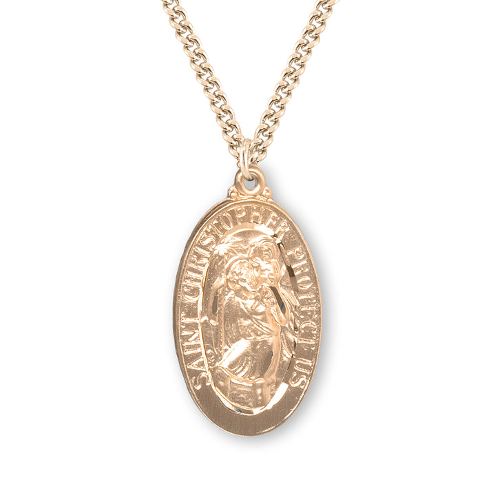 Saint Christopher Oval Gold Over Sterling Silver Medal - GS151524