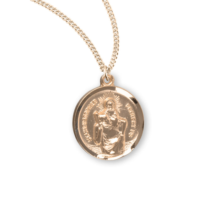 Saint Christopher Round Gold Over Sterling Silver Medal - GS158118