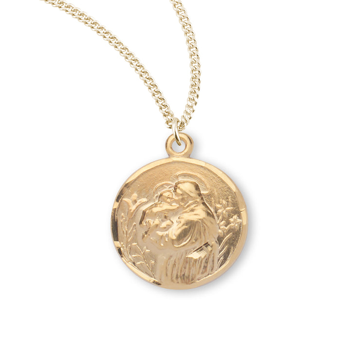 Saint Anthony Round Gold Over Sterling Silver Medal - GS159018