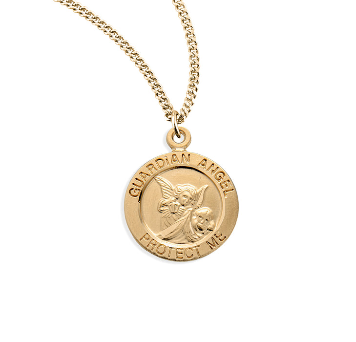 Guardian Angel Small Round Gold Over Sterling Silver Pendant - GS159918