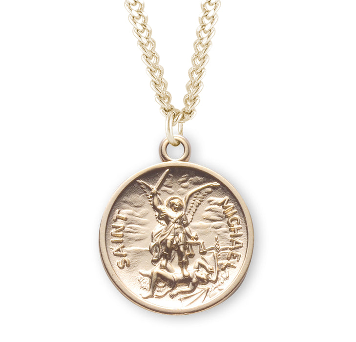 Saint Michael Round Gold Over Sterling Silver Medal - GS160124