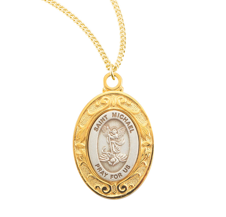 Saint Michael Gold Oval Sterling Silver Medal - GS166118