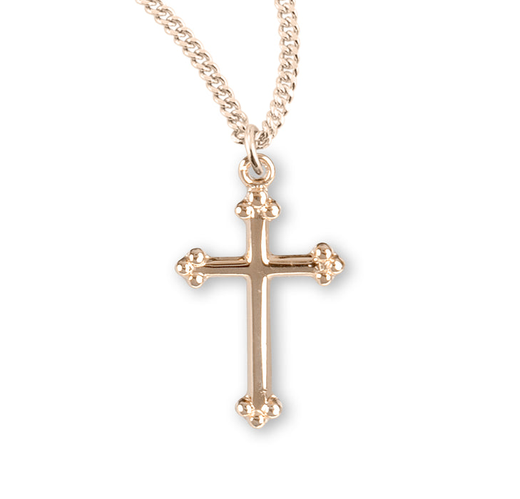 Gold Over Sterling Silver Small Budded Cross - GS170118