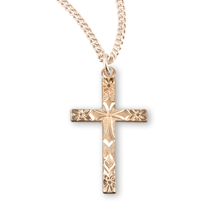 Gold Over Sterling Silver Flower Tipped Cross - GS170718