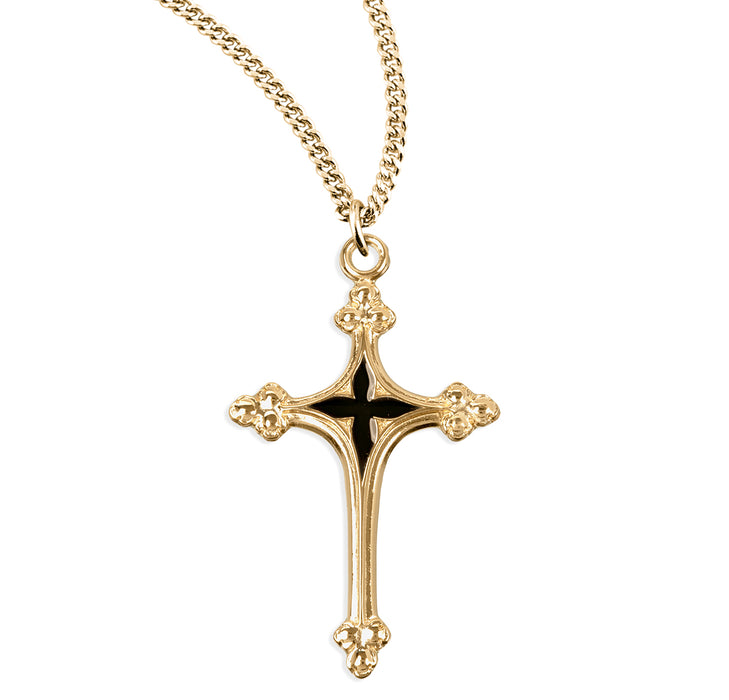 Gold Over Sterling Silver Cross with Blue Enameled Center - GS176718