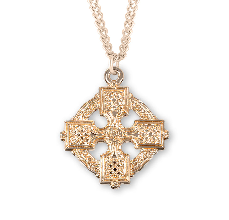Gold Over Sterling Silver Irish Celtic Cross - GS177924