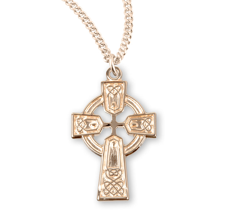 Gold Over Sterling Silver Irish Celtic Cross Pendant - GS178918