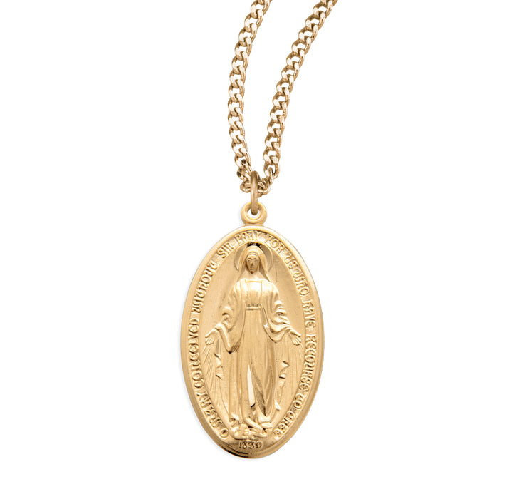 Gold Over Sterling Silver Oval Miraculous Medal - GS211324