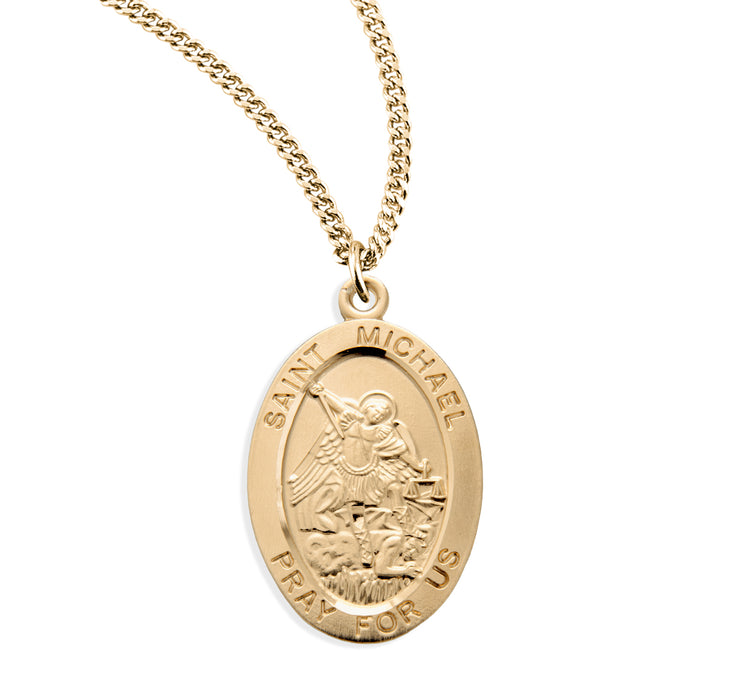 Patron Saint Michael Gold Over Sterling Silver Oval Medal - GS262224