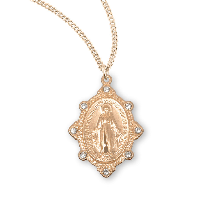 Gold Over Sterling Silver Miraculous Medal Set with Clear Crystals - GS3188CR18