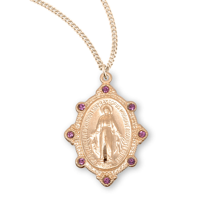Gold Over Sterling Silver Miraculous Medal Set with Pink Crystals - GS3188PK18