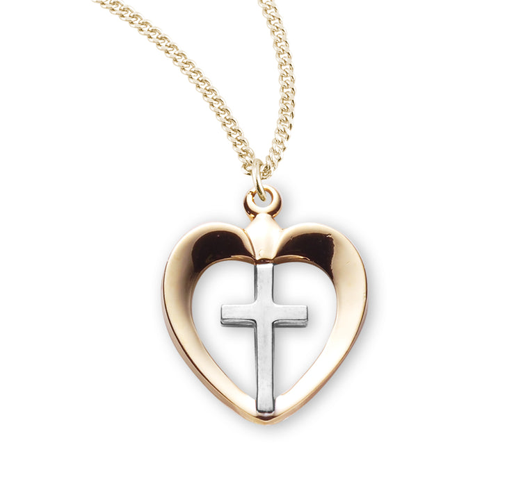 Two-tone Gold Over Sterling Silver Heart with Cross - GS3710TT18