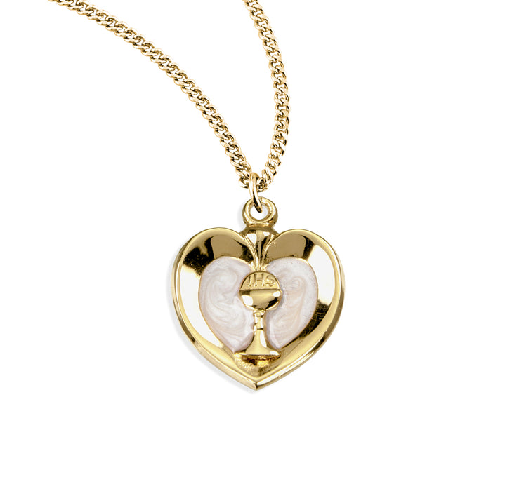 Gold Over Sterling Silver Chalice Heart Pendant with Pearl Epoxy - GS3718WH18