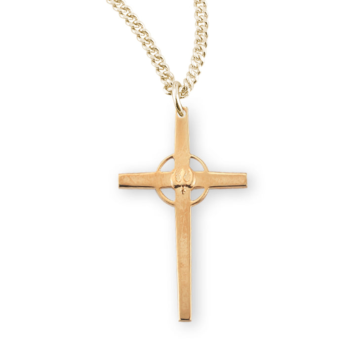 Gold Over Sterling Silver High Polished Holy Spirit Cross with a Pierced Halo - GS372018