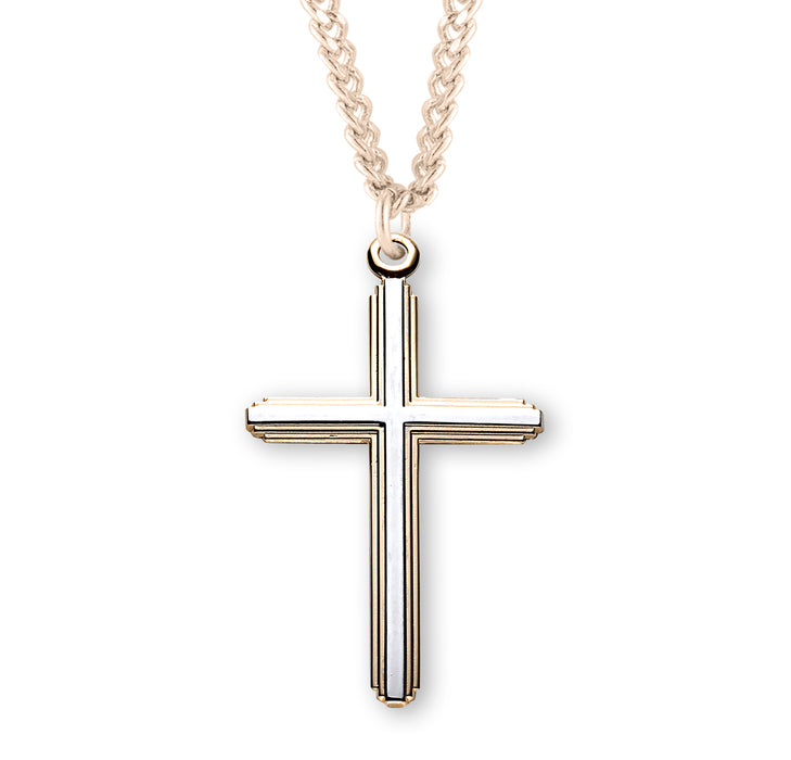 Two-Tone Gold Over Sterling Silver Inlay Cross - GS3732TT20