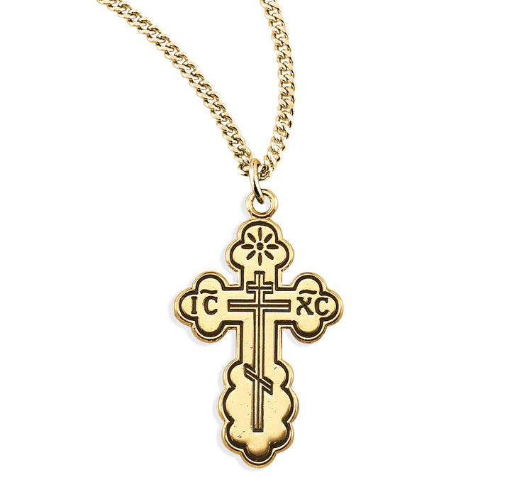 Gold Over Sterling Silver "Byzantine" Style Cross with Black Enamel - GS3735BK18