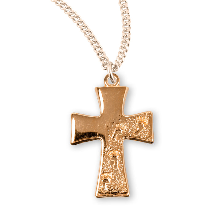 Gold Over Sterling Silver Footprints in the Sand Cross - GS375318