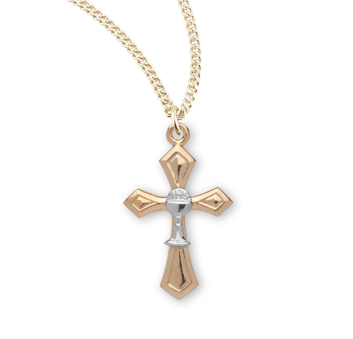 Two-tone Gold Over Sterling Silver Cross with Chalice - GS3765TT18
