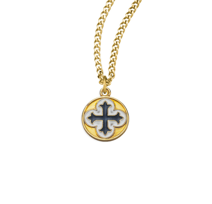 Gold Over Sterling Silver Cross on ClOver with Blue and White Epoxy - GS3769BL18