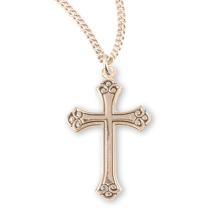 Swirl Tip Black Enameled Gold Over Sterling Silver Cross - GS3794BK18