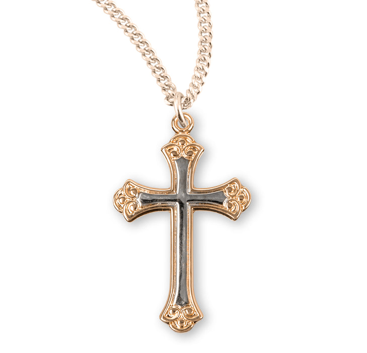 Gold Over Sterling Silver Two-Tone Cross - GS3794TT18