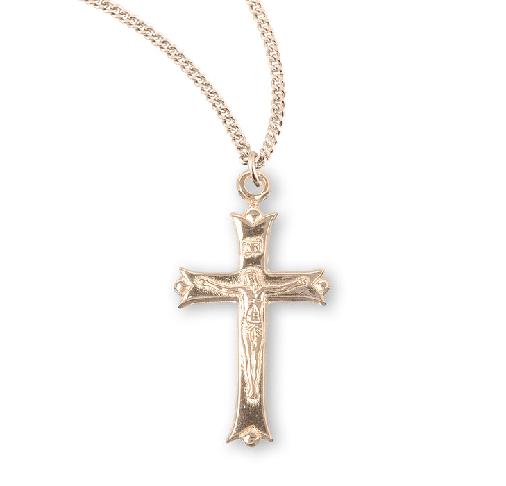Leaf Tipped Gold Over Sterling Silver High Polished Crucifix - GS380918