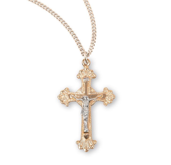 Fancy Engraved Gold Over Sterling Silver Two Toned Crucifix - GS3829TT18