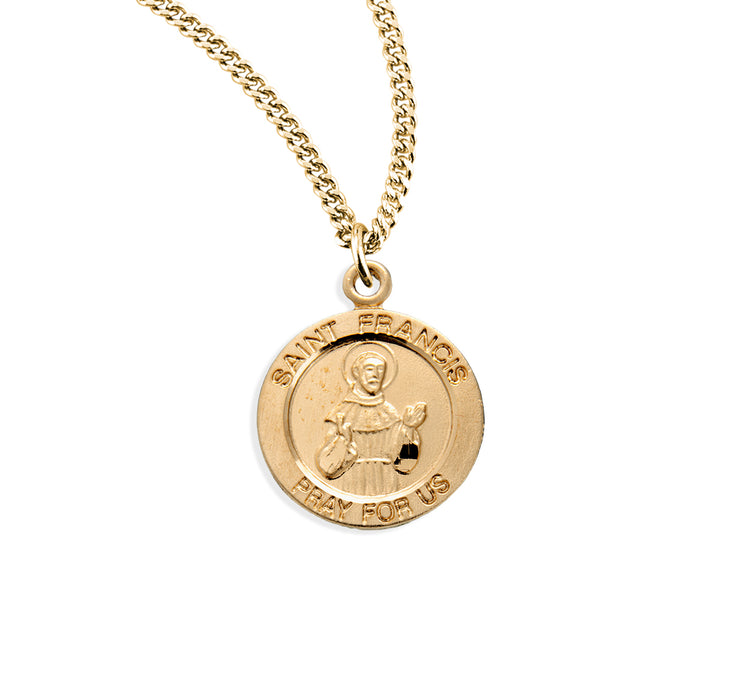 Patron Saint Francis of Assisi Round Gold Over Sterling Silver Medal - GS815518
