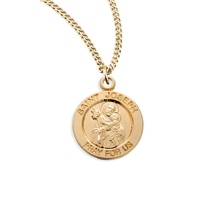 Patron Saint Joseph Round Gold Over Sterling Silver Medal - GS819318
