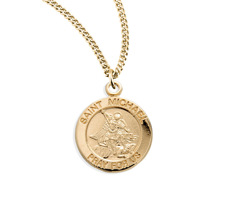 Patron Saint Michael Round Gold Over Sterling Silver Medal - GS822218