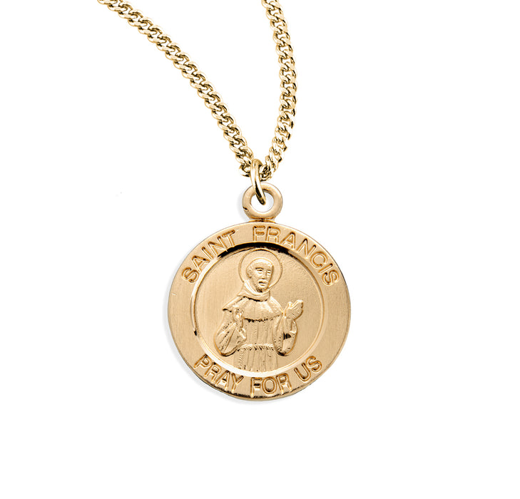 Patron Saint Francis of Assisi Round Gold Over Sterling Silver Medal - GS845518