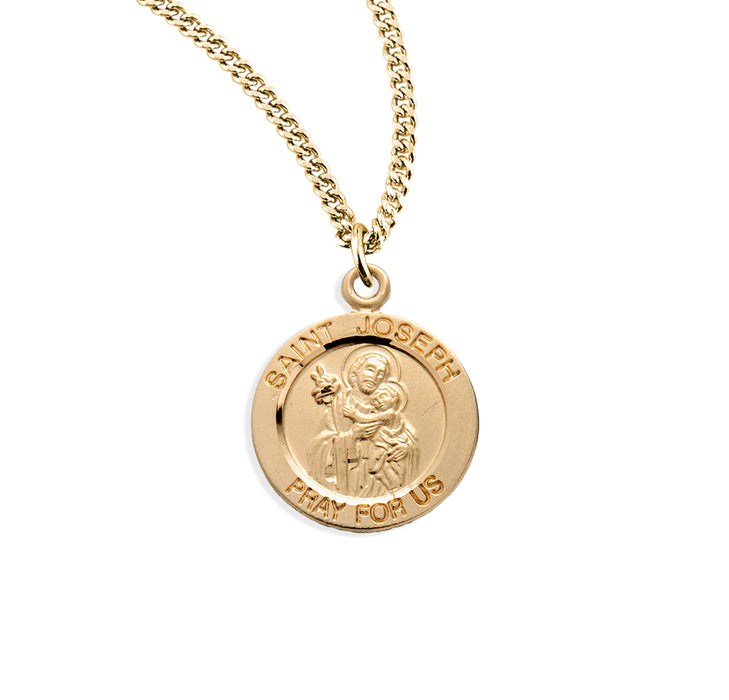 Patron Saint Joseph Round Gold Over Sterling Silver Medal - GS849318