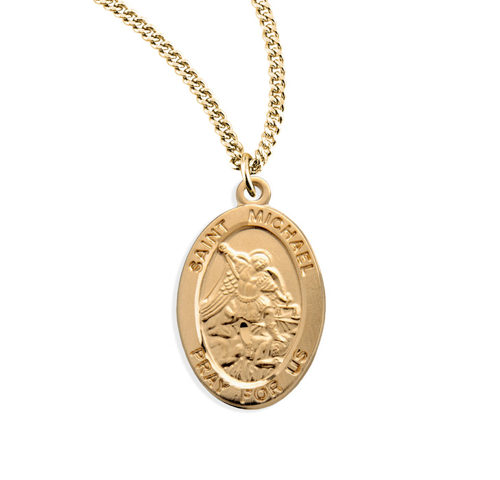 Patron Saint Michael Oval Gold Over Sterling Silver Medal - GS932220