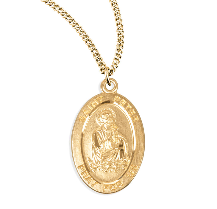 Patron Saint Peter Oval Gold Over Sterling Silver Medal - GS932920