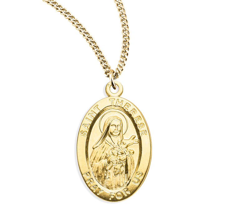 Patron Saint THerese of Lisieux Oval Gold Over Sterling Silver Medal - GS948918