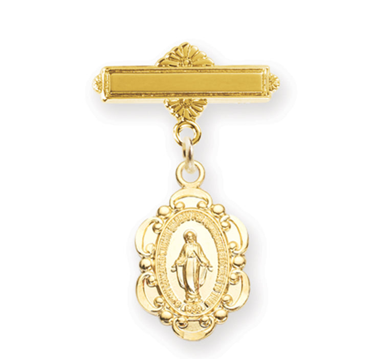 Gold Over Sterling Baby Miraculous Medal on a Bar Pin - GSP2102